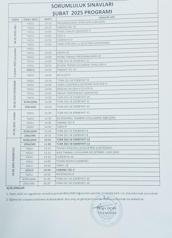 Ubat Ayi Sorumluluk Sinavlari Da Biga Mesleki Ve Teknik Anadolu